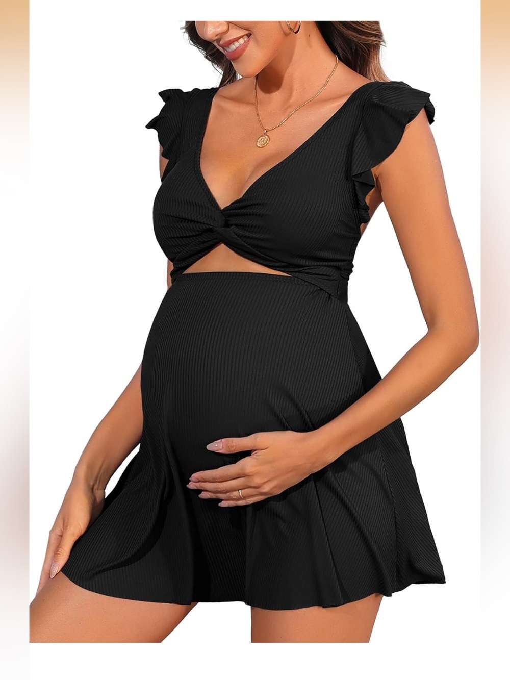 Charmo Ribbed Maternity Bathing Suit V Neck Push Up One Piece 2005/bb10-1